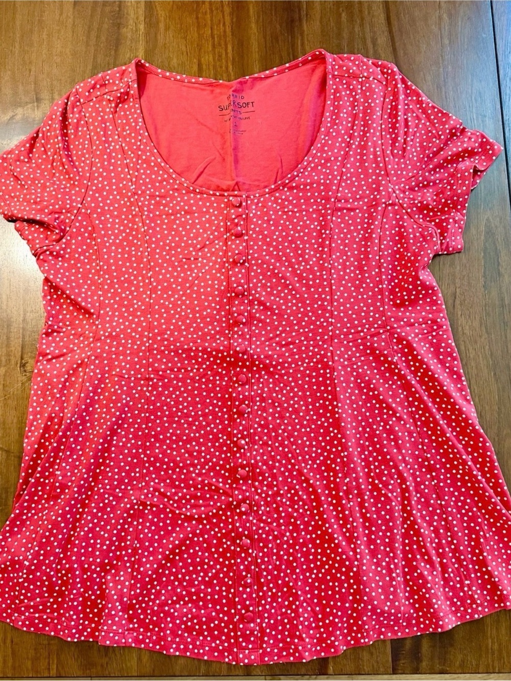 Torrid Red Polka Dot Scoop-Neck Button Front Tee